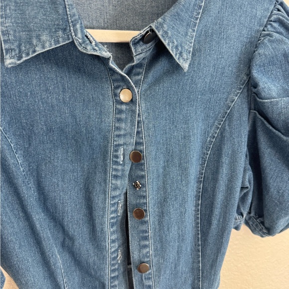 Vici Blue Denim Puff Sleeve Mini Dress - Picture 2 of 4